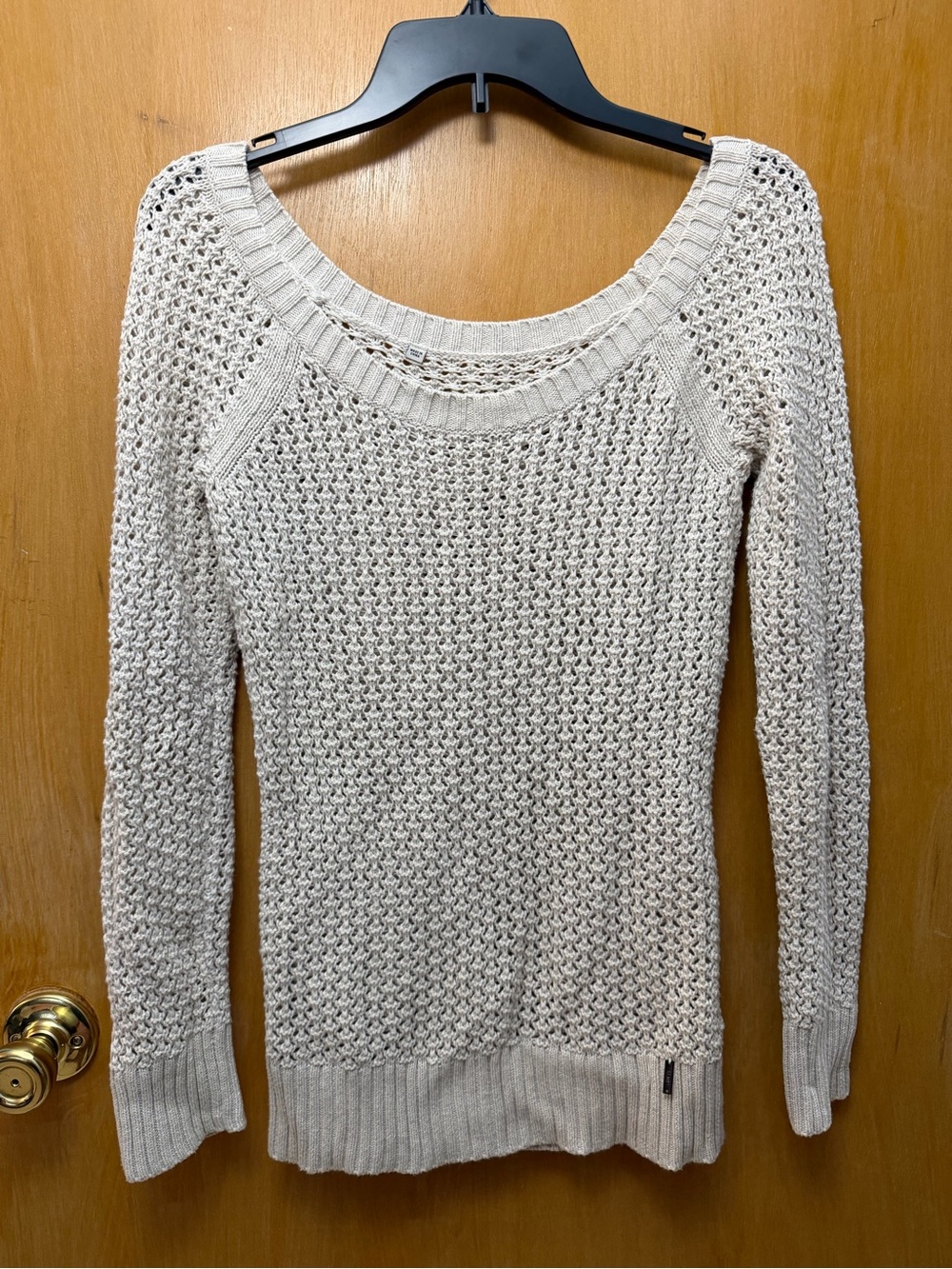 Guess Los Angeles Open Knit Cotton Sweater Small Cream Crochet Pullover